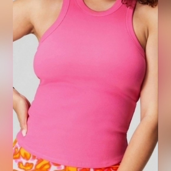 Fabletics High Neck Rib Built-In Bra Tank Size 1X in pink madness NWOT - Picture 1 of 4